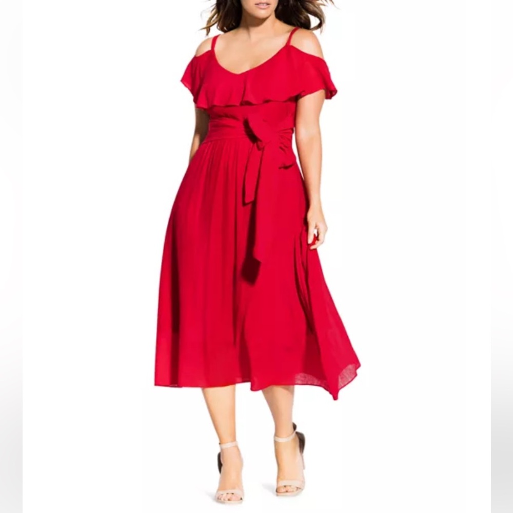 Romantic Tie-Belt Cold-Shoulder Dress